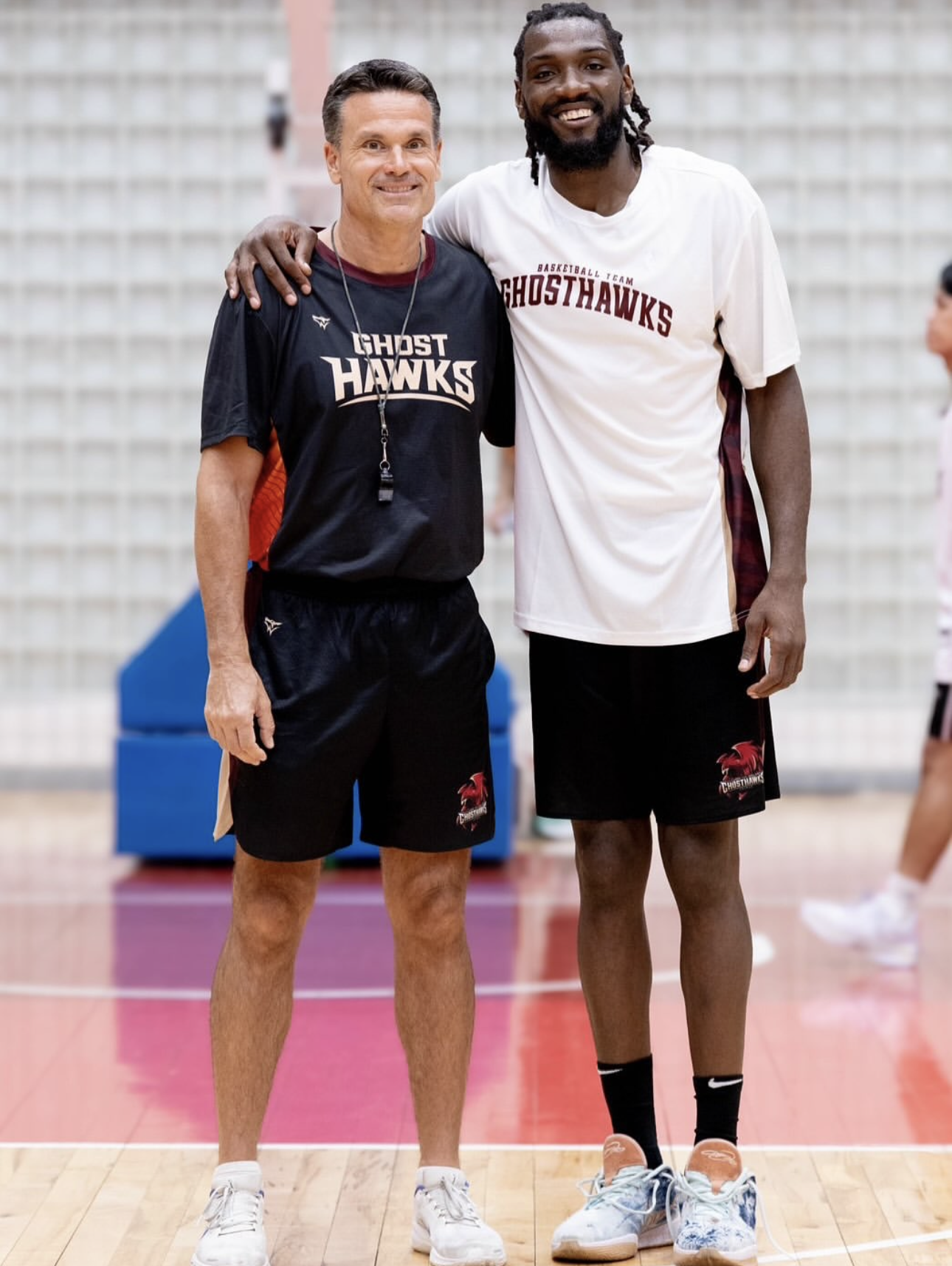 Raoul Korner with NBA player at GhostHawks practice